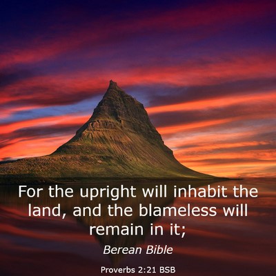 Picture 03 - Proverbs 2:21 BSB - For the upright will inhabit the land, and the - Bible Verse Picture