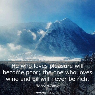 Picture 03 - Proverbs 21:17 BSB - He who loves pleasure will become poor; the one - Bible Verse Picture
