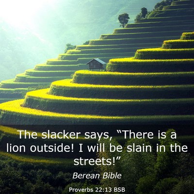 Picture 03 - Proverbs 22:13 BSB - The slacker says, “There is a lion outside! I - Bible Verse Picture