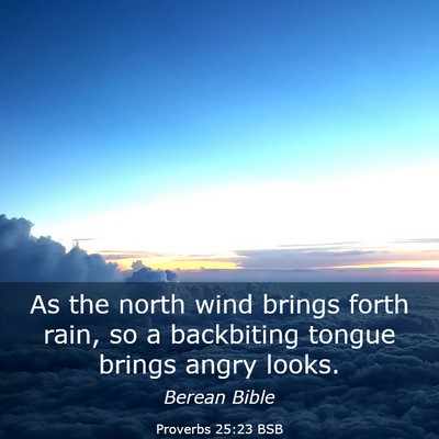 Picture 03 - Proverbs 25:23 BSB - As the north wind brings forth rain, so a - Bible Verse Picture