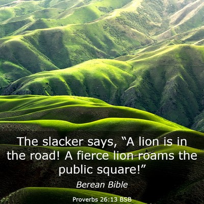 Picture 03 - Proverbs 26:13 BSB - The slacker says, “A lion is in the road! A - Bible Verse Picture