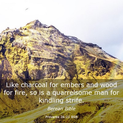Picture 03 - Proverbs 26:21 BSB - Like charcoal for embers and wood for fire, so is - Bible Verse Picture