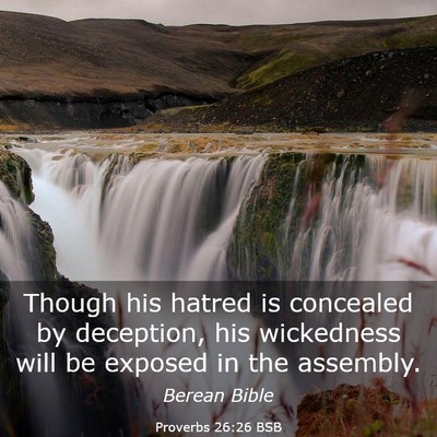 Picture 03 - Proverbs 26:26 BSB - Though his hatred is concealed by deception, his - Bible Verse Picture