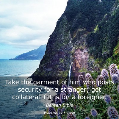 Picture 03 - Proverbs 27:13 BSB - Take the garment of him who posts security for a - Bible Verse Picture
