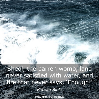 Picture 03 - Proverbs 30:16 BSB - Sheol, the barren womb, land never satisfied with - Bible Verse Picture