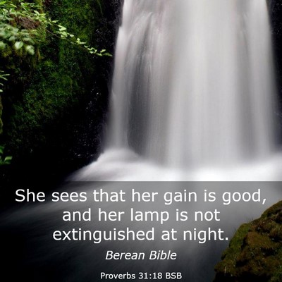 Picture 03 - Proverbs 31:18 BSB - She sees that her gain is good, and her lamp is - Bible Verse Picture