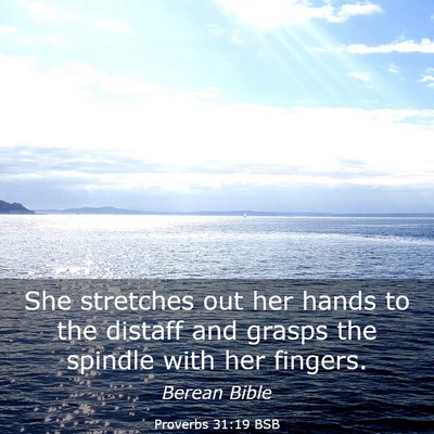 Picture 03 - Proverbs 31:19 BSB - She stretches out her hands to the distaff and - Bible Verse Picture