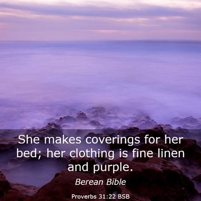 Picture 03 - Proverbs 31:22 BSB - She makes coverings for her bed; her clothing is - Bible Verse Picture