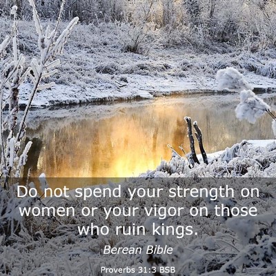 Picture 03 - Proverbs 31:3 BSB - Do not spend your strength on women or your vigor - Bible Verse Picture