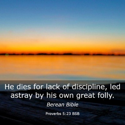Picture 03 - Proverbs 5:23 BSB - He dies for lack of discipline, led astray by his - Bible Verse Picture