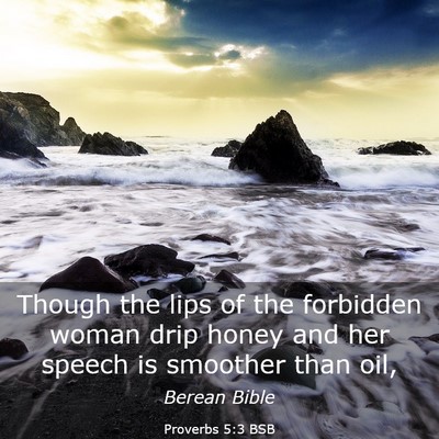 Picture 03 - Proverbs 5:3 BSB - Though the lips of the forbidden woman drip honey - Bible Verse Picture
