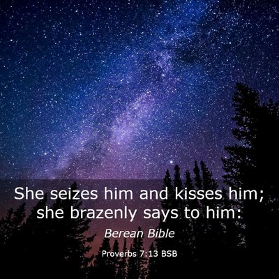 Picture 03 - Proverbs 7:13 BSB - She seizes him and kisses him; she brazenly says - Bible Verse Picture