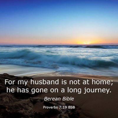Picture 03 - Proverbs 7:19 BSB - For my husband is not at home; he has gone on a - Bible Verse Picture