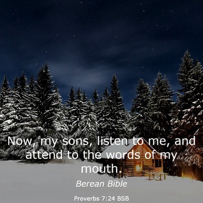 Picture 03 - Proverbs 7:24 BSB - Now, my sons, listen to me, and attend to the - Bible Verse Picture