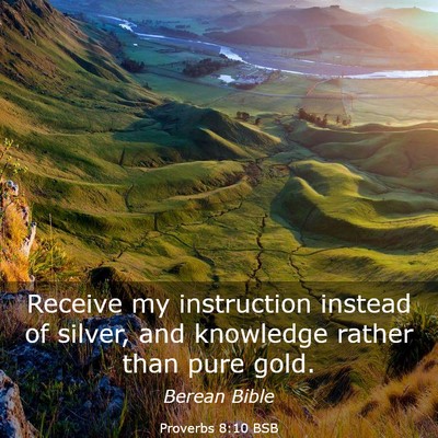 Picture 03 - Proverbs 8:10 BSB - Receive my instruction instead of silver, and - Bible Verse Picture