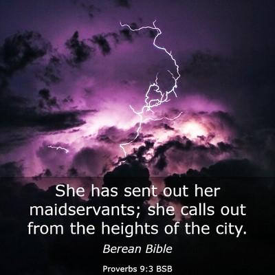Picture 03 - Proverbs 9:3 BSB - She has sent out her maidservants; she calls out - Bible Verse Picture
