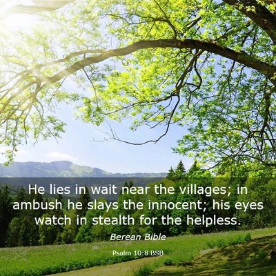 Picture 03 - Psalm 10:8 BSB - He lies in wait near the villages; in ambush he - Bible Verse Picture
