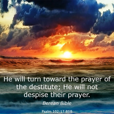 Picture 03 - Psalm 102:17 BSB - He will turn toward the prayer of the destitute; - Bible Verse Picture