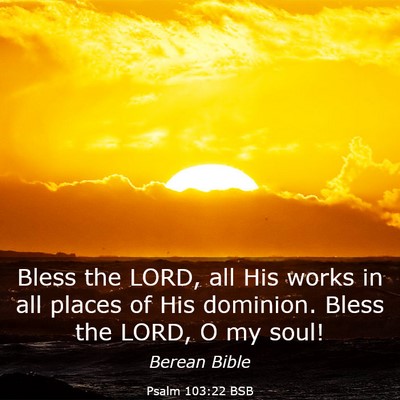 Picture 03 - Psalm 103:22 BSB - Bless the LORD, all His works in all places of - Bible Verse Picture
