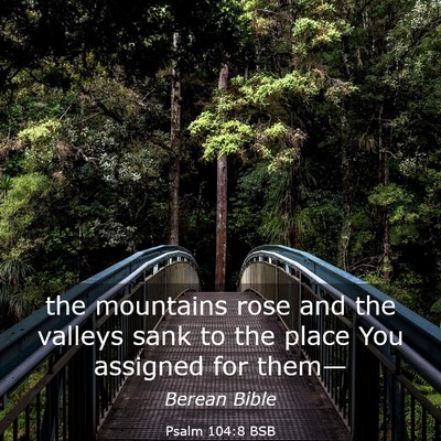 Picture 03 - Psalm 104:8 BSB - the mountains rose and the valleys sank to the - Bible Verse Picture