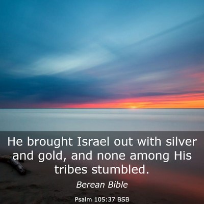 Picture 03 - Psalm 105:37 BSB - He brought Israel out with silver and gold, and - Bible Verse Picture