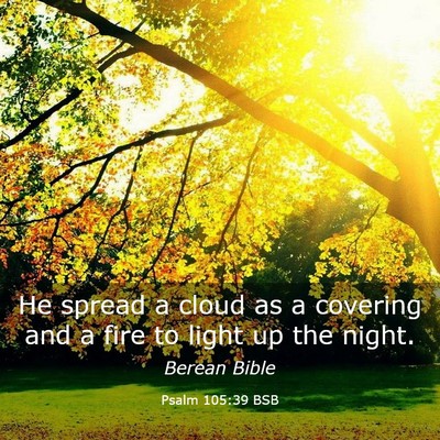 Picture 03 - Psalm 105:39 BSB - He spread a cloud as a covering and a fire to - Bible Verse Picture