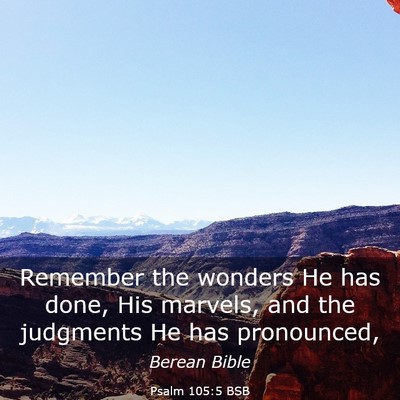 Picture 03 - Psalm 105:5 BSB - Remember the wonders He has done, His marvels, - Bible Verse Picture