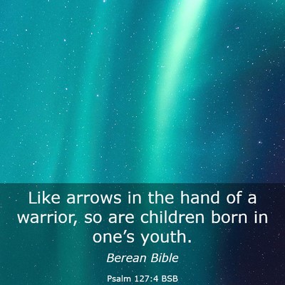 Picture 03 - Psalm 127:4 BSB - Like arrows in the hand of a warrior, so are - Bible Verse Picture
