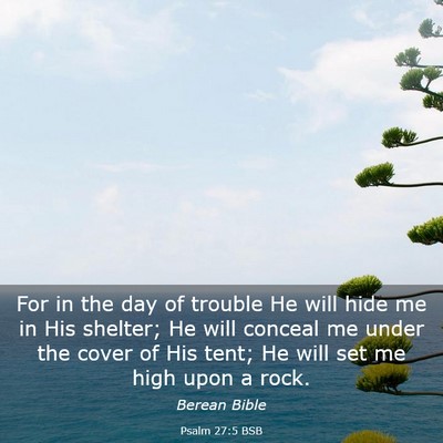 Picture 03 - Psalm 27:5 BSB - For in the day of trouble He will hide me in His - Bible Verse Picture