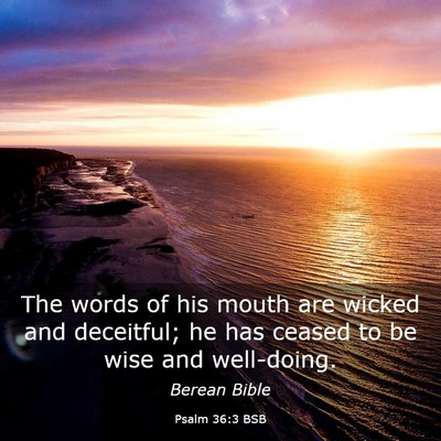 Picture 03 - Psalm 36:3 BSB - The words of his mouth are wicked and deceitful; - Bible Verse Picture