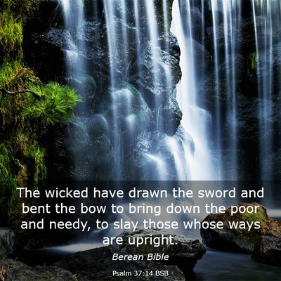 Picture 03 - Psalm 37:14 BSB - The wicked have drawn the sword and bent the bow - Bible Verse Picture