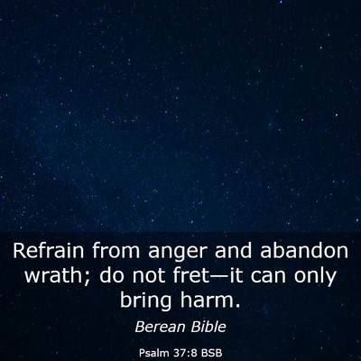 Picture 03 - Psalm 37:8 BSB - Refrain from anger and abandon wrath; do not - Bible Verse Picture