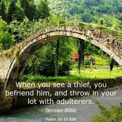 Picture 03 - Psalm 50:18 BSB - When you see a thief, you befriend him, and throw - Bible Verse Picture