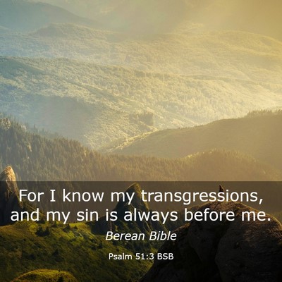 Picture 03 - Psalm 51:3 BSB - For I know my transgressions, and my sin is - Bible Verse Picture