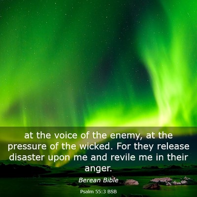 Picture 03 - Psalm 55:3 BSB - at the voice of the enemy, at the pressure of the - Bible Verse Picture