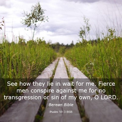 Picture 03 - Psalm 59:3 BSB - See how they lie in wait for me. Fierce men - Bible Verse Picture