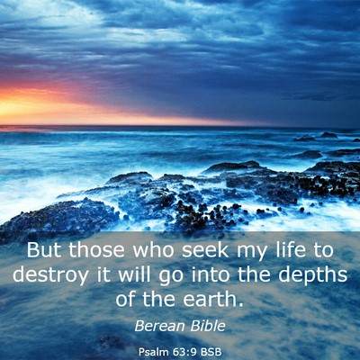 Picture 03 - Psalm 63:9 BSB - But those who seek my life to destroy it will go - Bible Verse Picture