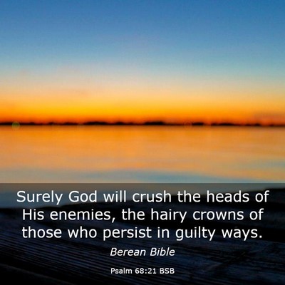 Picture 03 - Psalm 68:21 BSB - Surely God will crush the heads of His enemies, - Bible Verse Picture