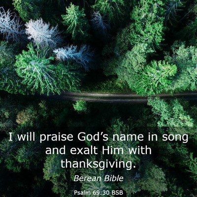 Picture 03 - Psalm 69:30 BSB - I will praise God’s name in song and exalt Him - Bible Verse Picture