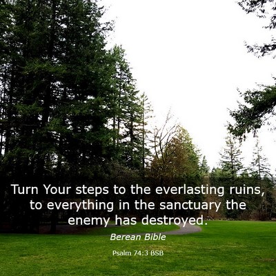 Picture 03 - Psalm 74:3 BSB - Turn Your steps to the everlasting ruins, to - Bible Verse Picture