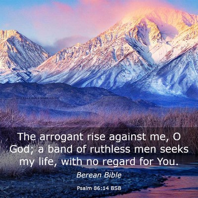 Picture 03 - Psalm 86:14 BSB - The arrogant rise against me, O God; a band of - Bible Verse Picture