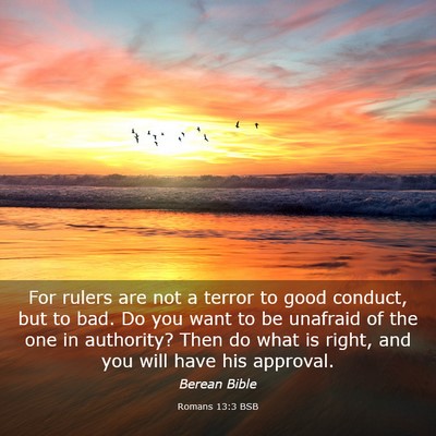 Picture 03 - Romans 13:3 BSB - For rulers are not a terror to good conduct, but - Bible Verse Picture