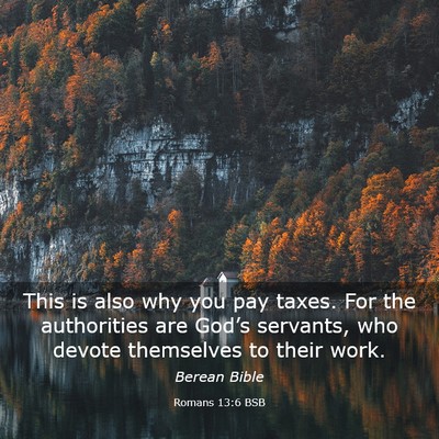 Picture 03 - Romans 13:6 BSB - This is also why you pay taxes. For the - Bible Verse Picture