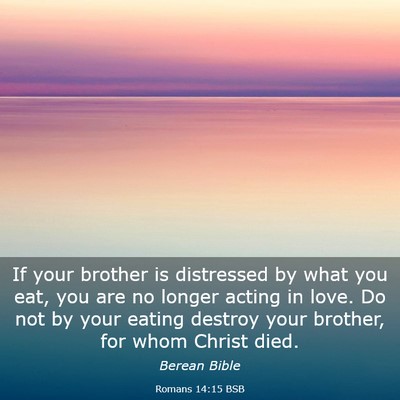 Picture 03 - Romans 14:15 BSB - If your brother is distressed by what you eat, - Bible Verse Picture