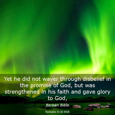 Picture 03 - Romans 4:20 BSB - Yet he did not waver through disbelief in the - Bible Verse Picture