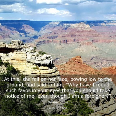 Picture 03 - Ruth 2:10 BSB - At this, she fell on her face, bowing low to the - Bible Verse Picture