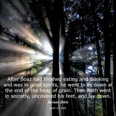 Picture 03 - Ruth 3:7 BSB - After Boaz had finished eating and drinking and - Bible Verse Picture