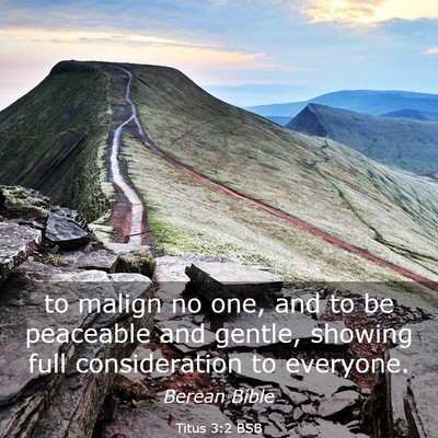 Picture 03 - Titus 3:2 BSB - to malign no one, and to be peaceable and gentle, - Bible Verse Picture