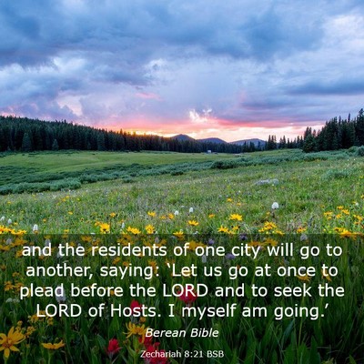 Picture 03 - Zechariah 8:21 BSB - and the residents of one city will go to another, - Bible Verse Picture