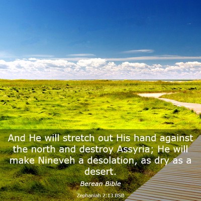 Picture 03 - Zephaniah 2:13 BSB - And He will stretch out His hand against the - Bible Verse Picture